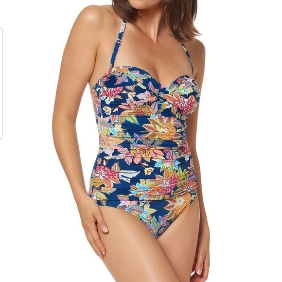 NWT! BLEU ROD BEATTIE Size 10 navy floral strapless suit - Picture 1 of 8